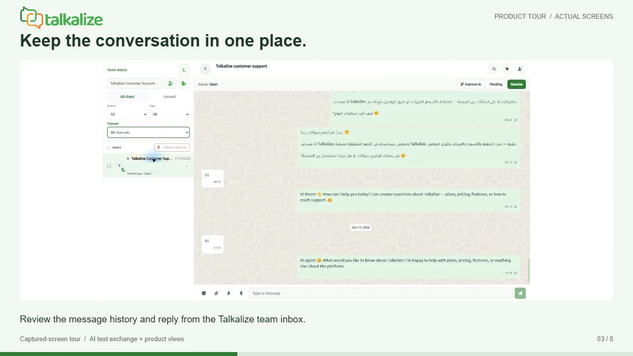 Preview of the Talkalize team inbox
